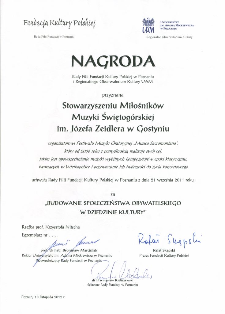 Nagroda Fundacja Kultury Polskiej 11 2012